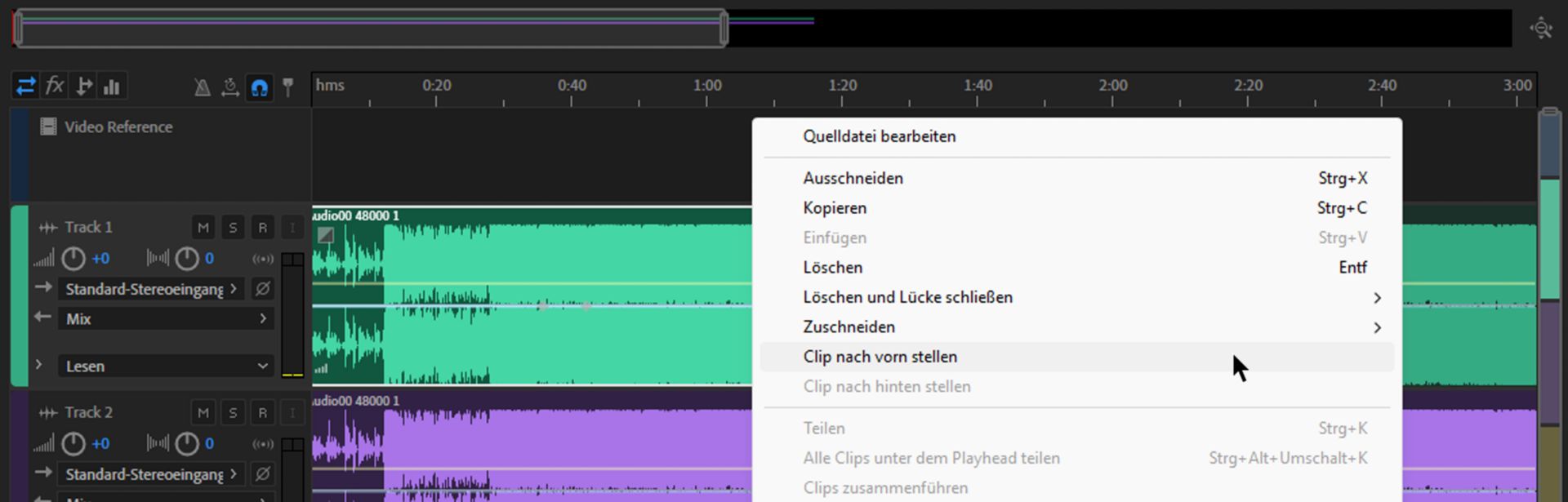 Kontextmenü des Clips