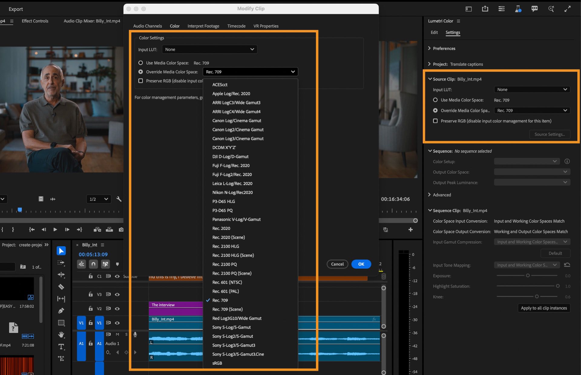 Access Source Clip controls to accurately identify and color grade your clip.