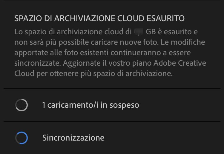 Spazio di archiviazione cloud esaurito