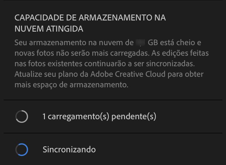 Capacidade de armazenamento na nuvem atingida