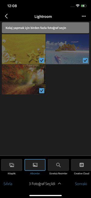 Kolajda kullanılmak üzere Albümler klasöründen mavi onay işaretleriyle temsil edilen üç insan çizimi seçilir.