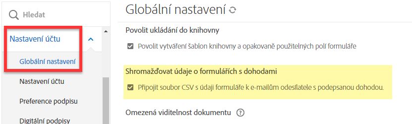 Ovládací prvky pole formulářů CSV