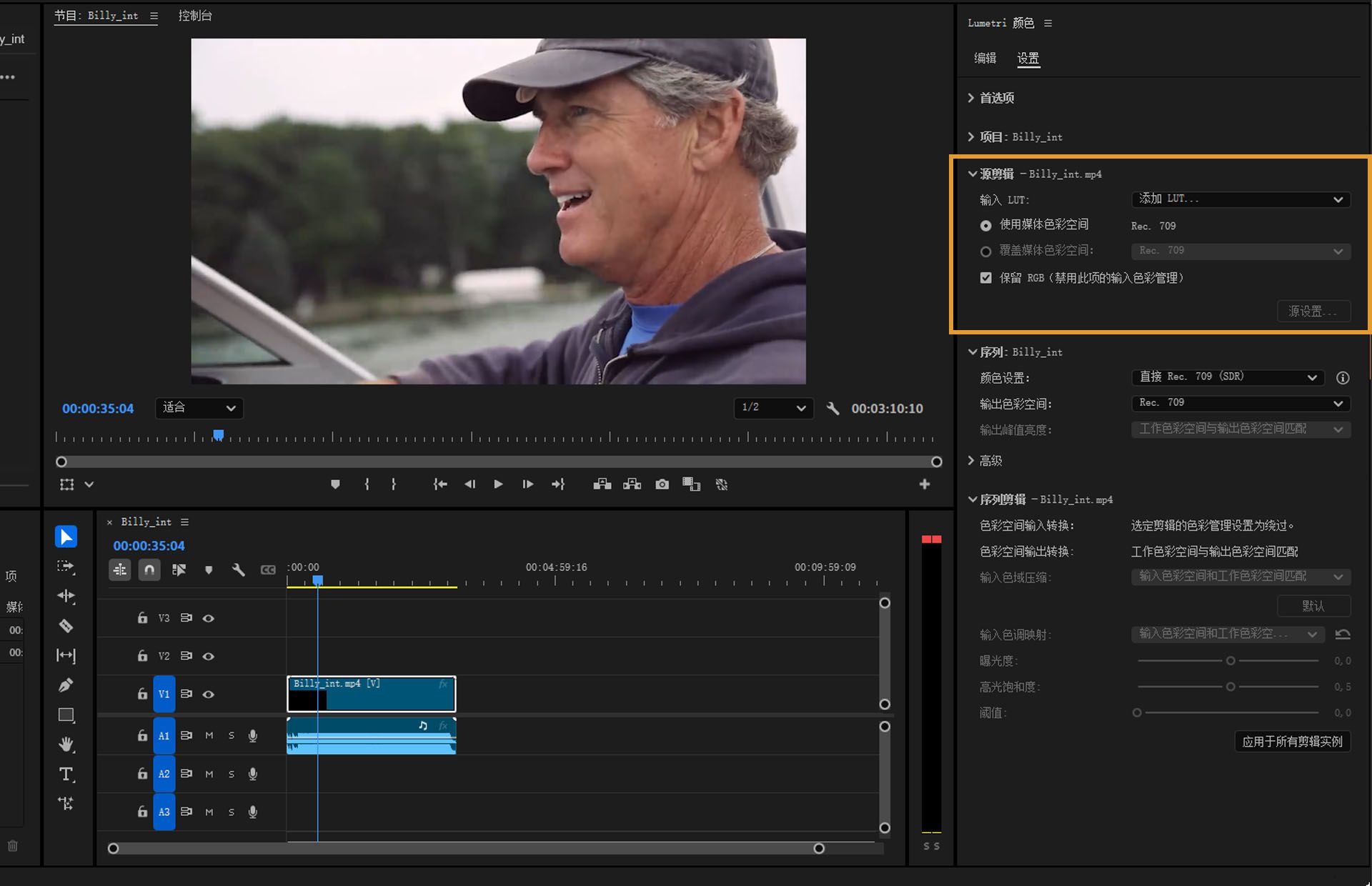 访问“源剪辑”控件以对剪辑进行准确识别和颜色分级。