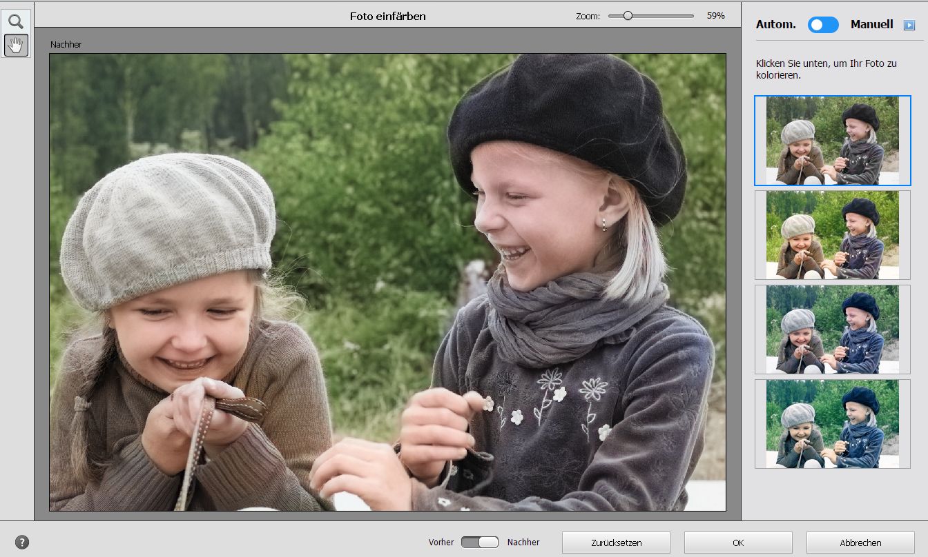 Anwendung automatischer Voreinstellungen in „Foto kolorieren“
