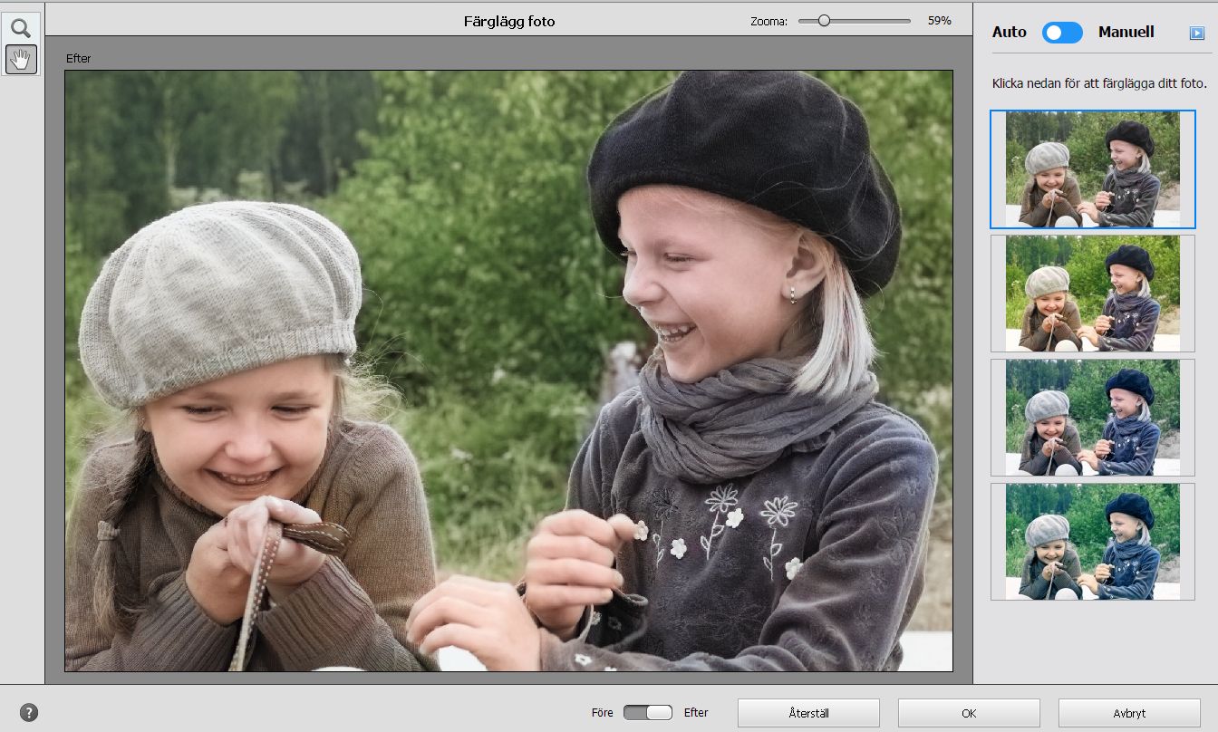 Automatisk förinställning har använts i Färglägg foto
