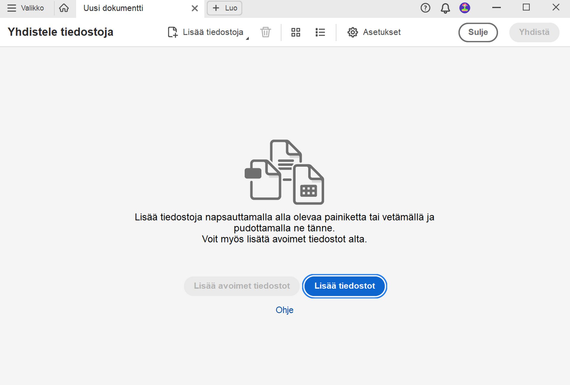 Yhdistä tiedostot -työkalu