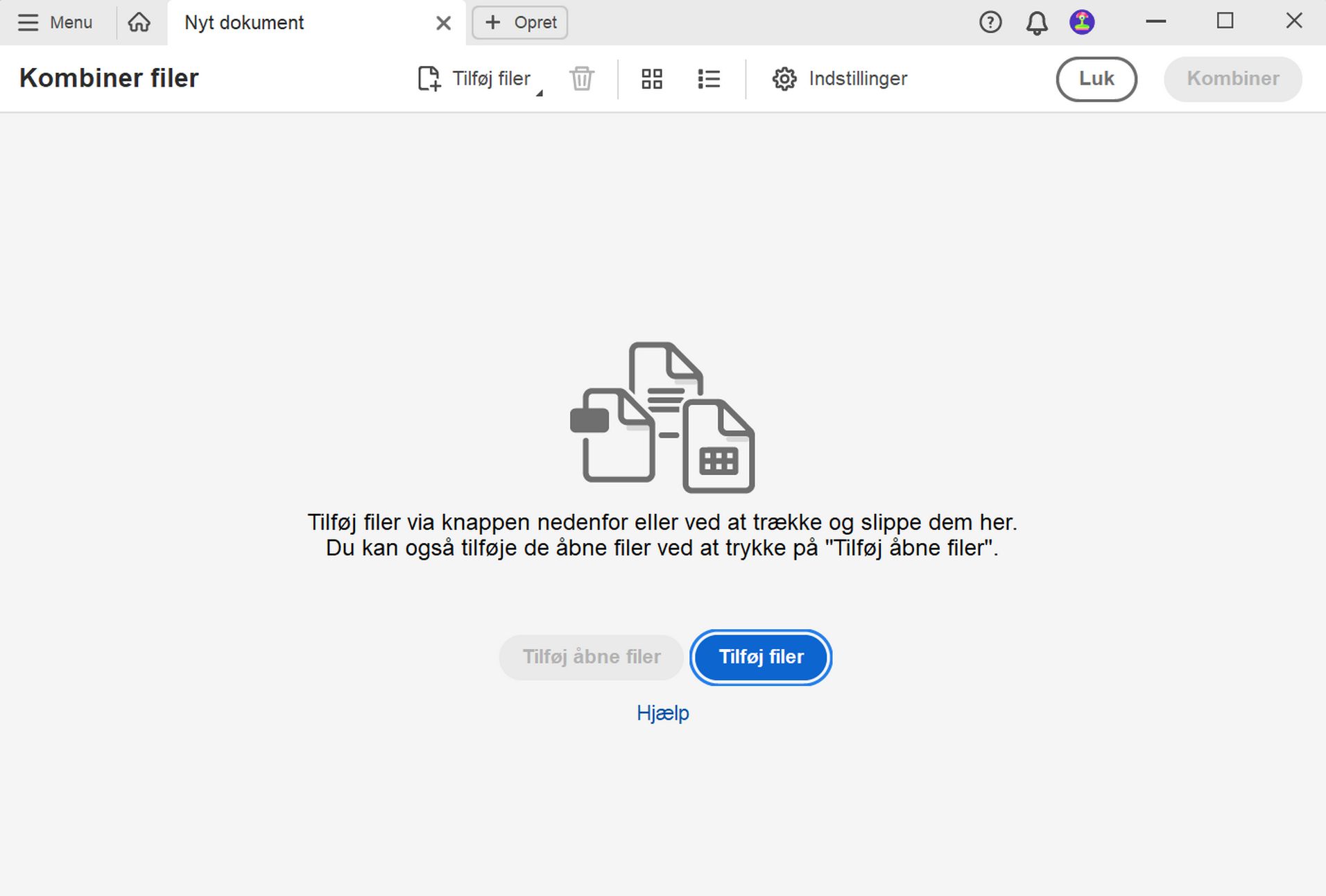 Værktøjet Kombiner filer