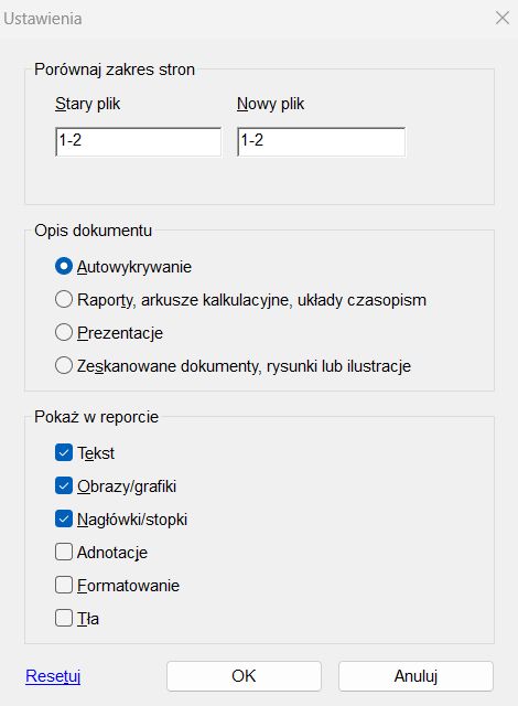 Ustawienia porównywania plików