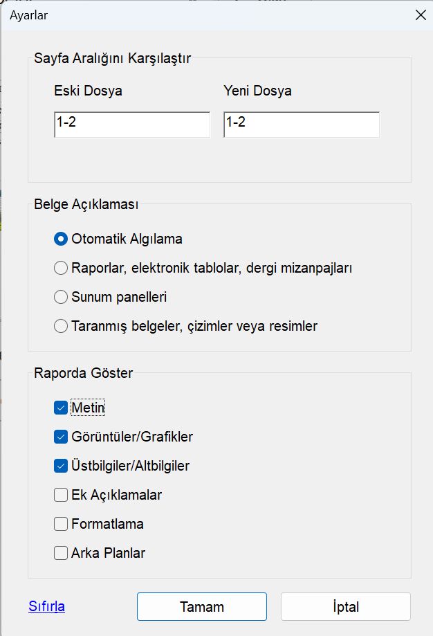 Dosya Karşılaştırma Ayarları