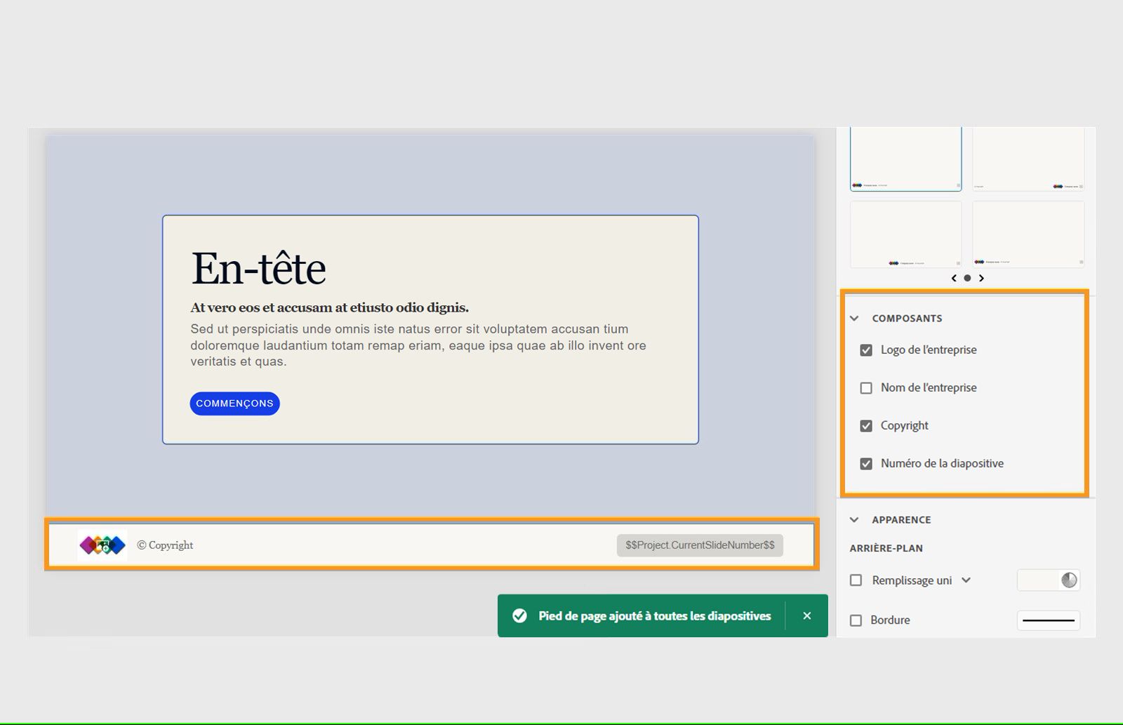 Composants d’un pied de page