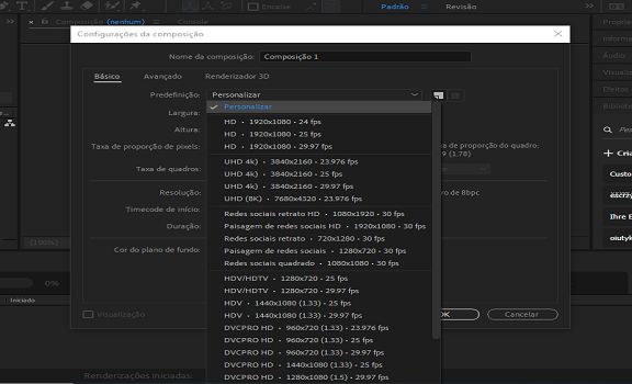 Predefinições de composição