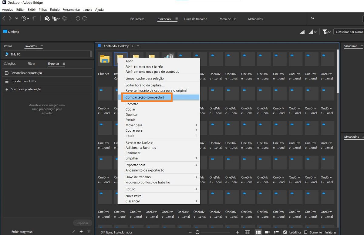 Compacte (Zip) arquivos facilmente no Adobe Bridge.