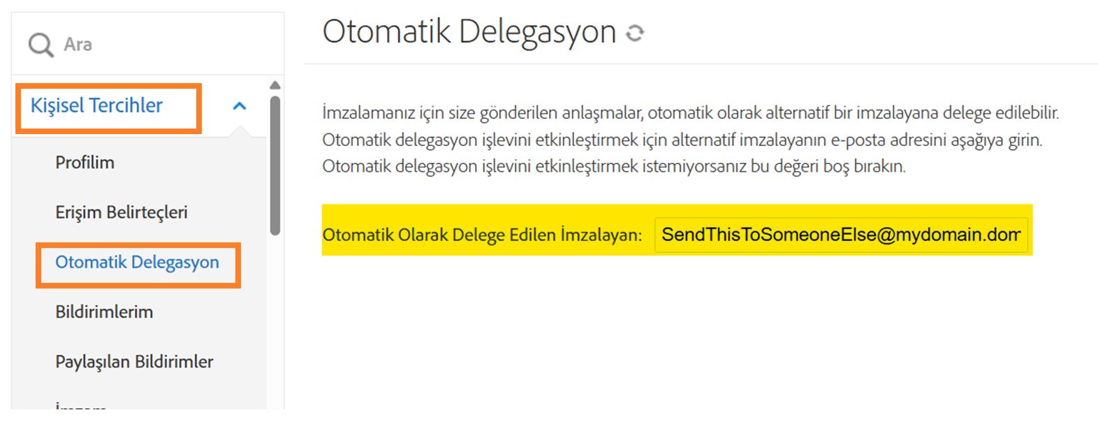 Delege e-postasını ayarlama