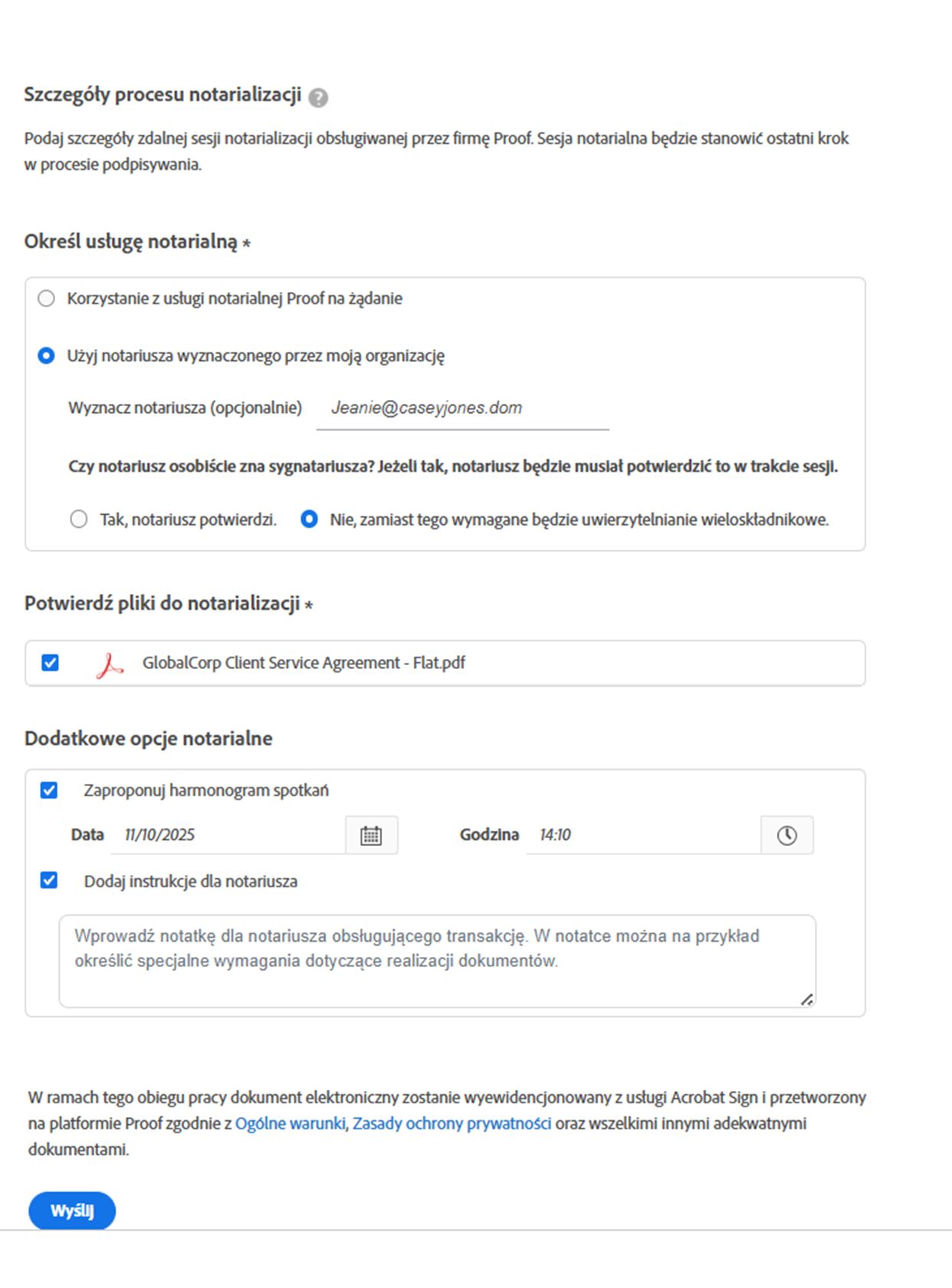 Konfiguracja danych Proof