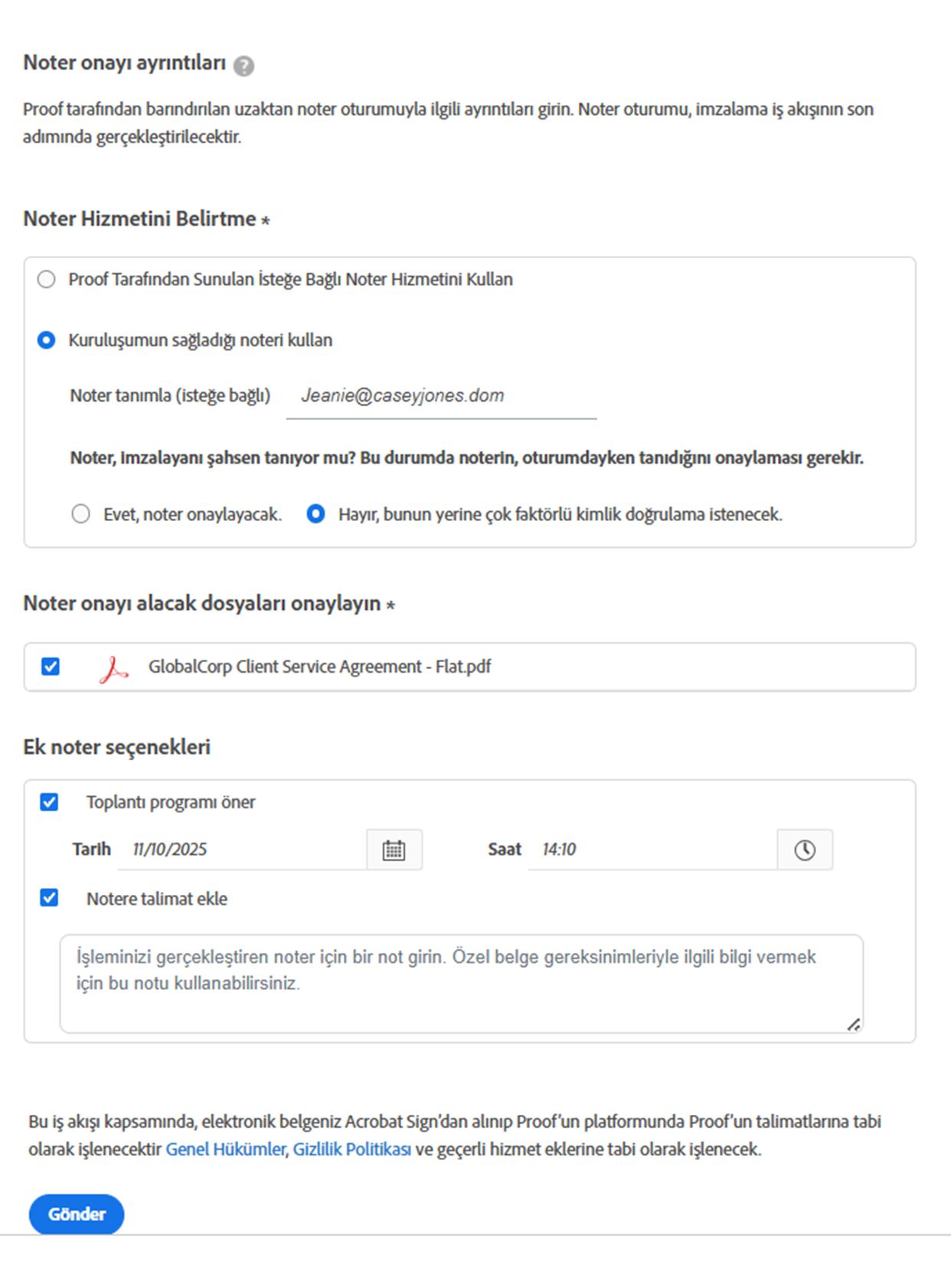 Proof ayrıntıları yapılandırması