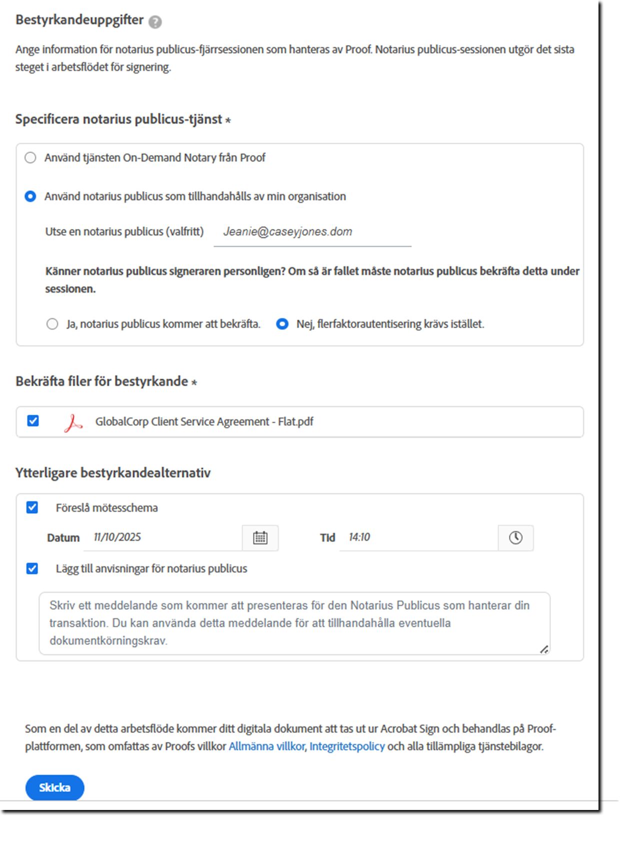 Konfiguration av bevisinformation