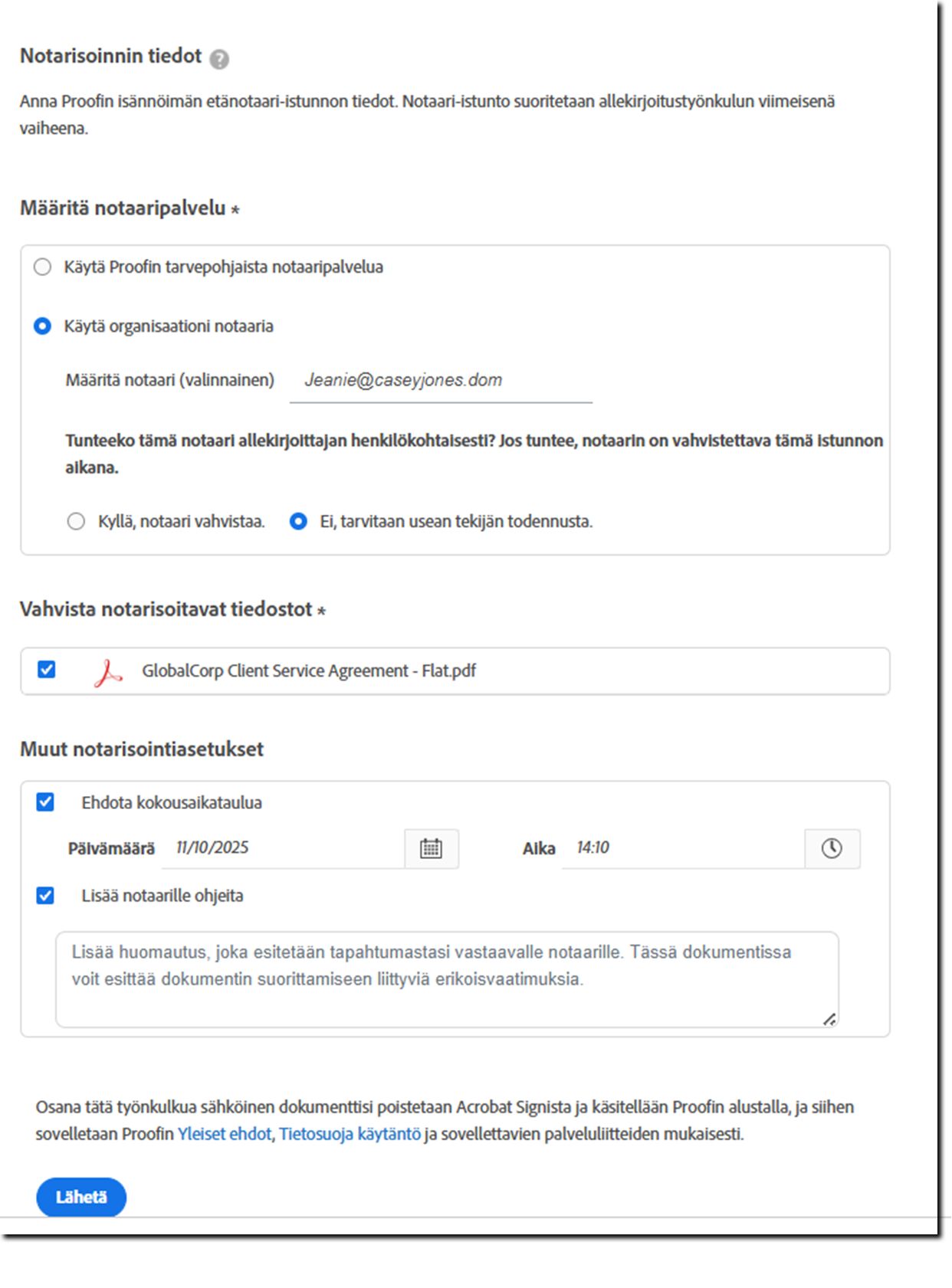 Proofin tietojen määritys