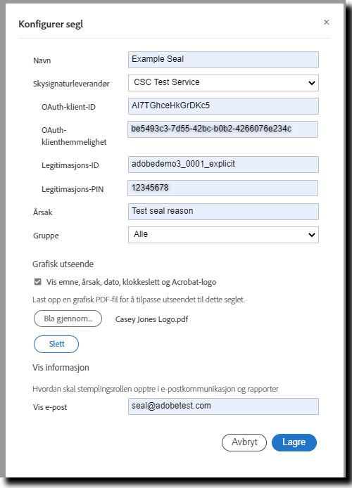 Definer segl-egenskapene