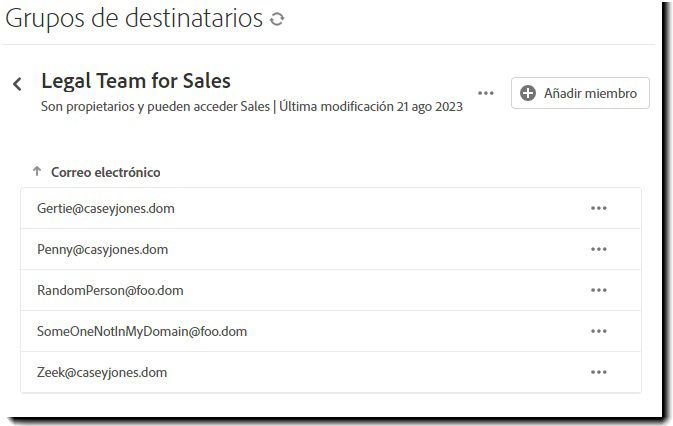 Un grupo de destinatarios completamente configurado