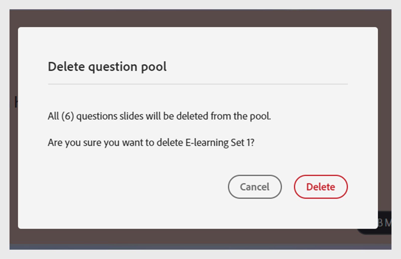 This image shows the prompt when deleting a question pool.