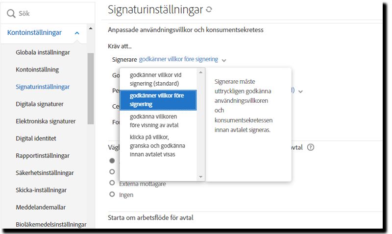 Inställning för explicit samtycke vid signering