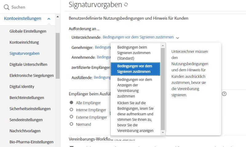 Einstellung „Ausdrückliche Zustimmung beim Signieren“