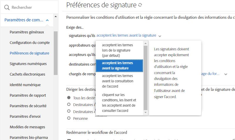 Paramètre de consentement explicite lors de la signature