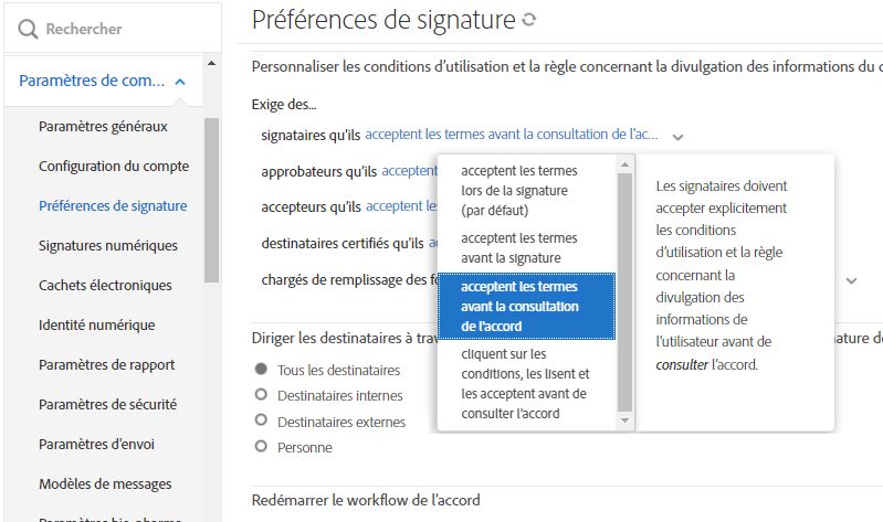 Paramètre de consentement explicite avant de consulter l’accord