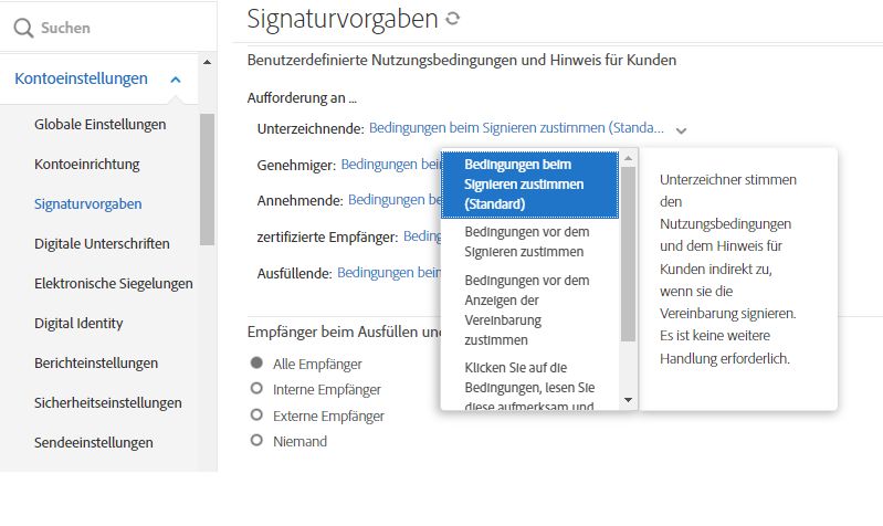 Einstellung „Indirekte Zustimmung“