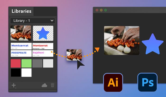 다른 Creative Cloud 앱에서 만든 일반 Creative Cloud 라이브러리의 에셋 사용