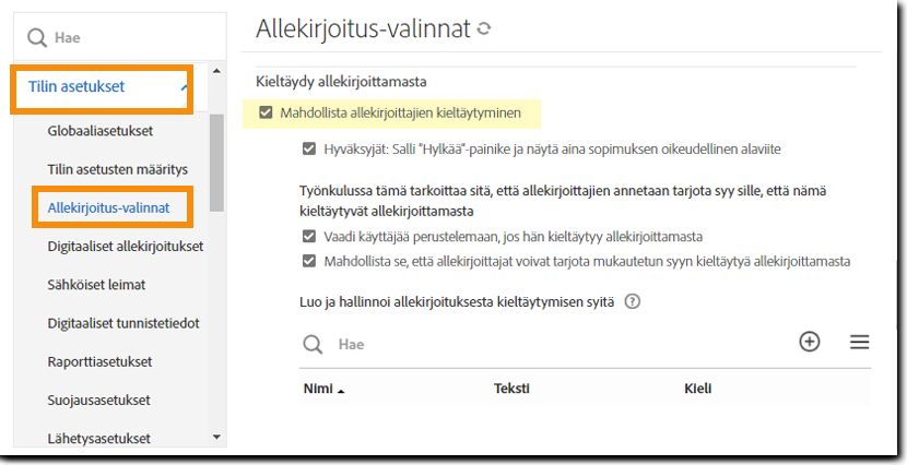 Hylkäämisen valinnat