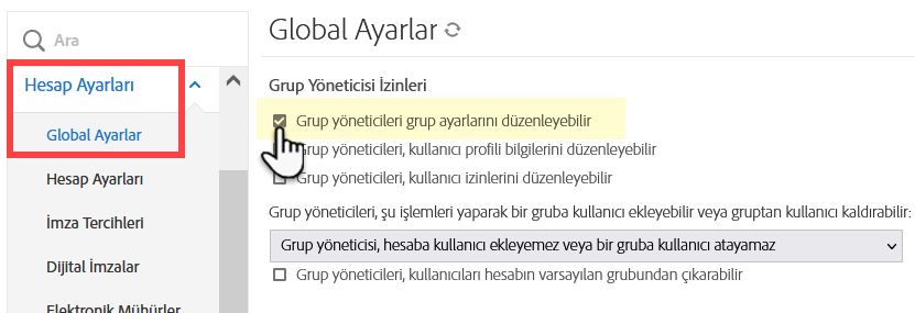 Grup yöneticilerine grupları düzenleme izni verme