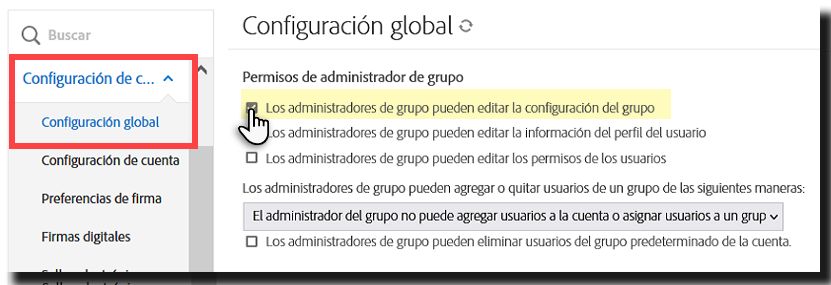 Controles para permitir a los administradores de grupo editar grupos