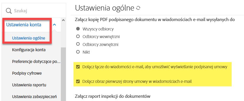 Obraz i łącza do umowy w wiadomości e-mail