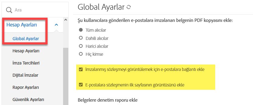 E-postadaki sözleşmeye yönelik Görüntü ve Bağlantılar