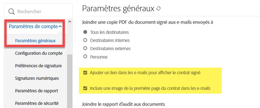 Image et liens vers l’accord dans l’e-mail