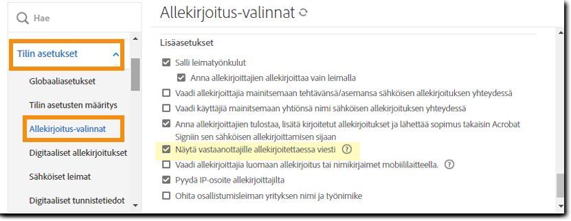 Henkilökohtaisen viestin valinnat