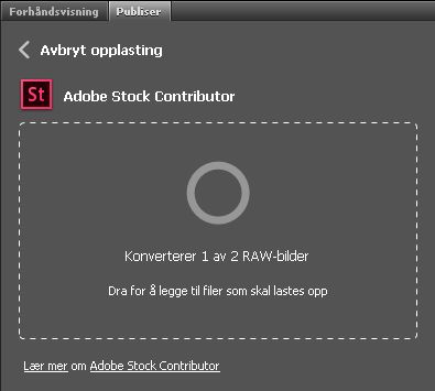 Fremdriftslinje for opplasting og konvertering i Publiser-panelet
