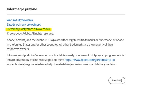 Panel Informacje prawne.
