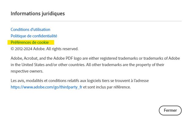 Panneau Informations juridiques.