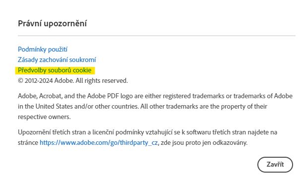 Panel Právní upozornění.