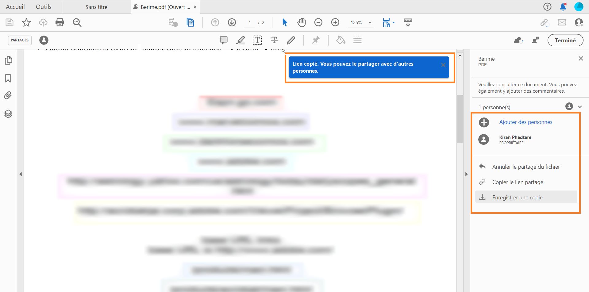 Partager le lien créé avec d’autres destinataires