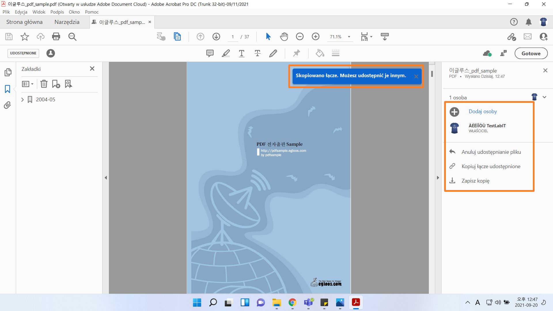 Udostępnij utworzone łącze innym odbiorcom