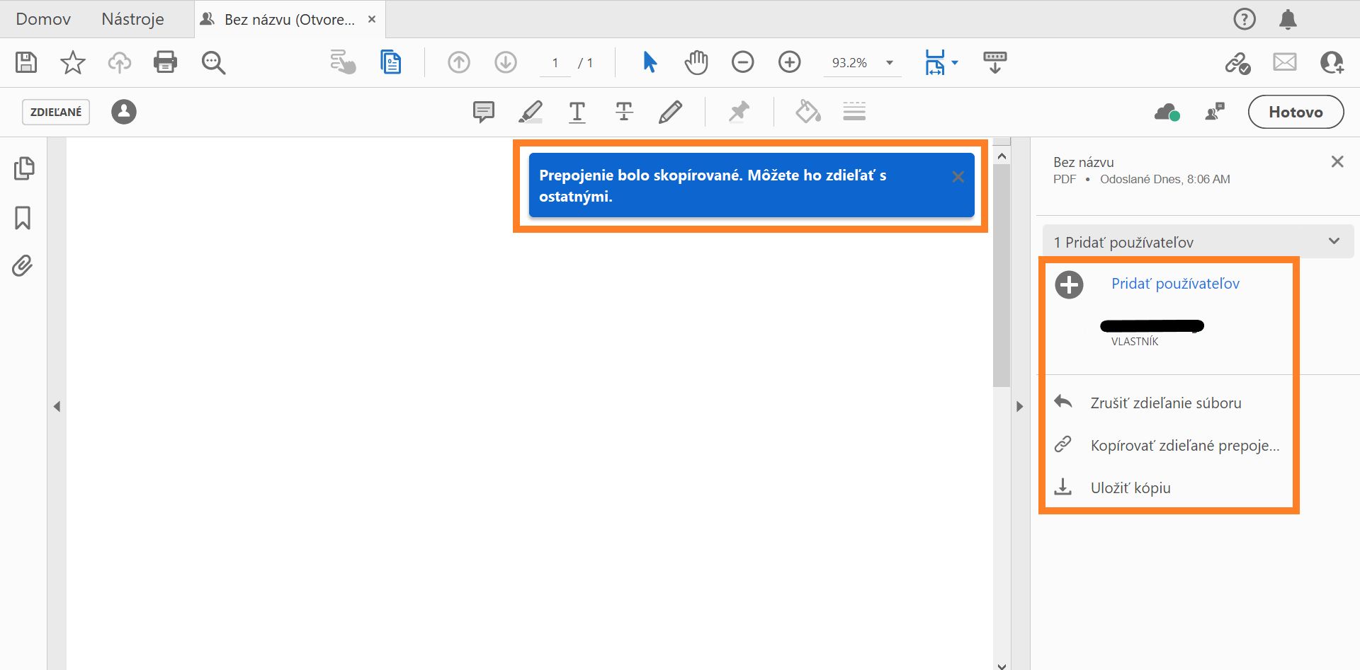 Zdieľajte vytvorené prepojenie s ďalšími príjemcami