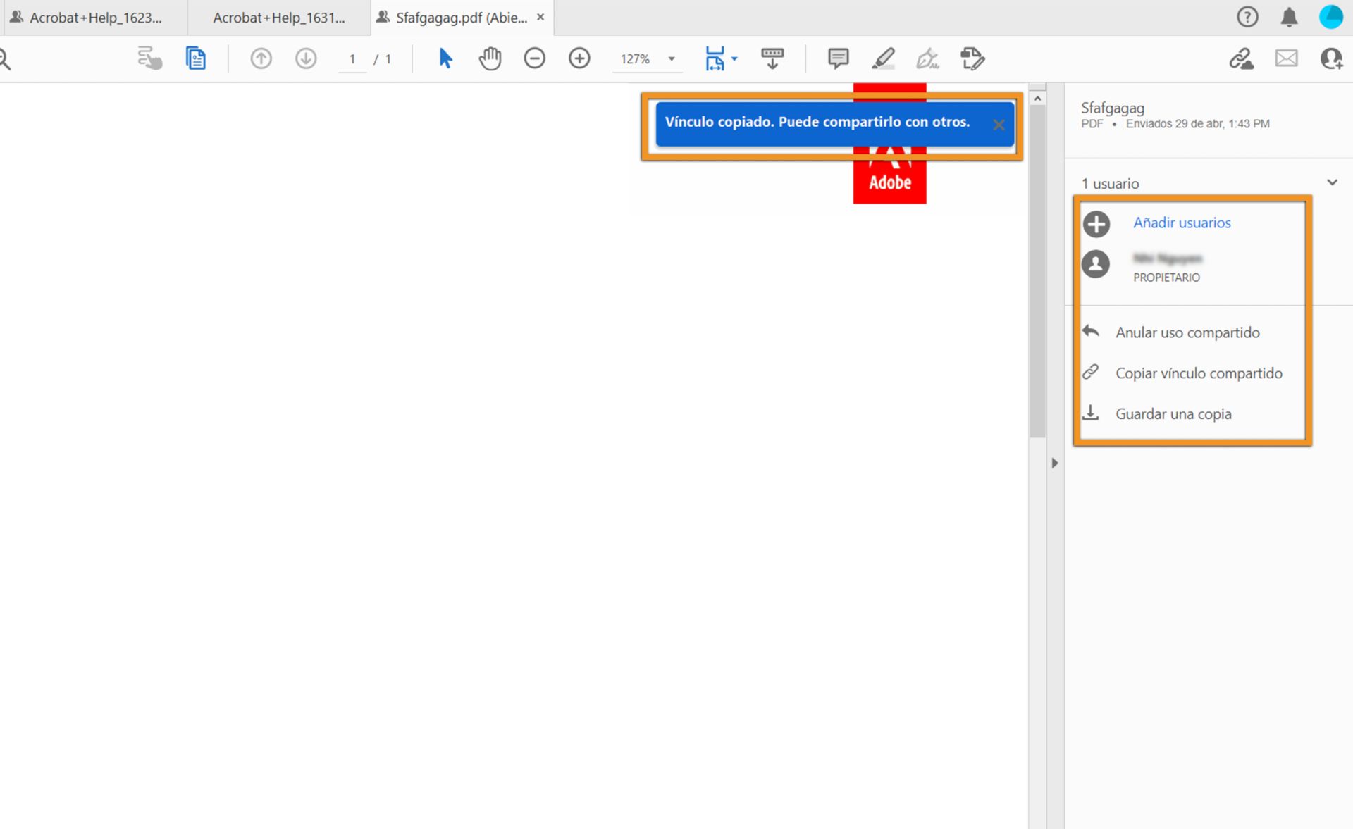 Compartir el vínculo creado con otros destinatarios