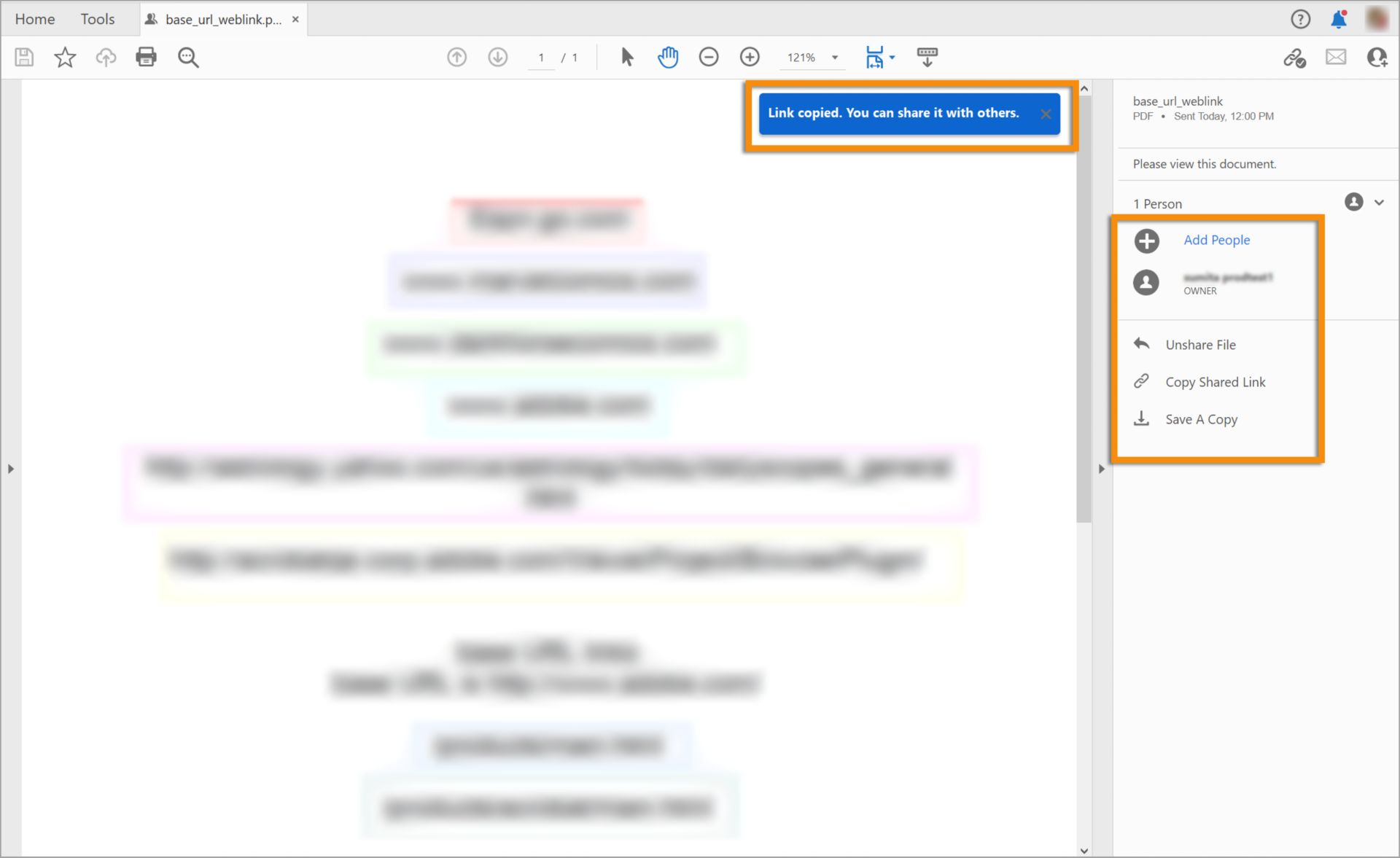 مشاركة الارتباط الذي تم إنشاؤه مع مستلمين آخرين