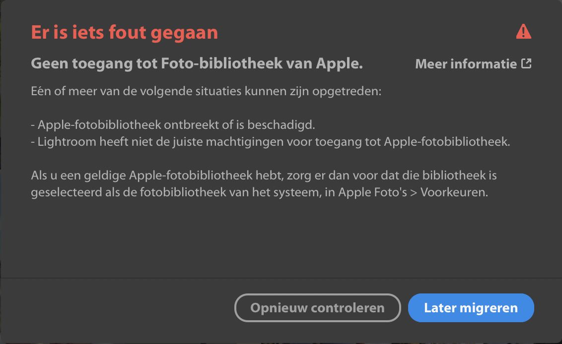 Fout: Geen toegang tot Apple Foto's-bibliotheek