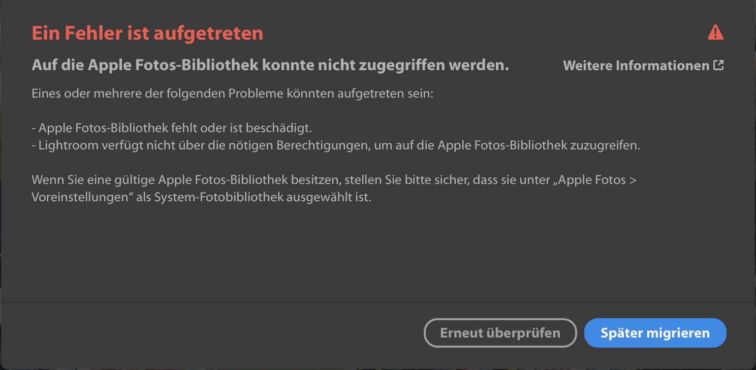 Fehler: Kein Zugriff auf Apple Fotos-Bibliothek