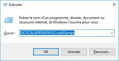 Accéder au dossier CrashDumps