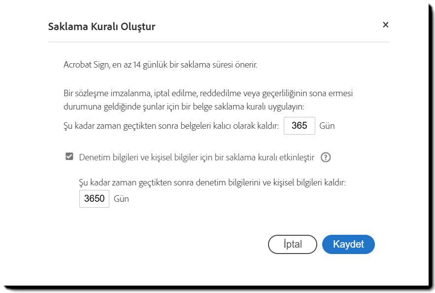 Saklama kuralı oluştur
